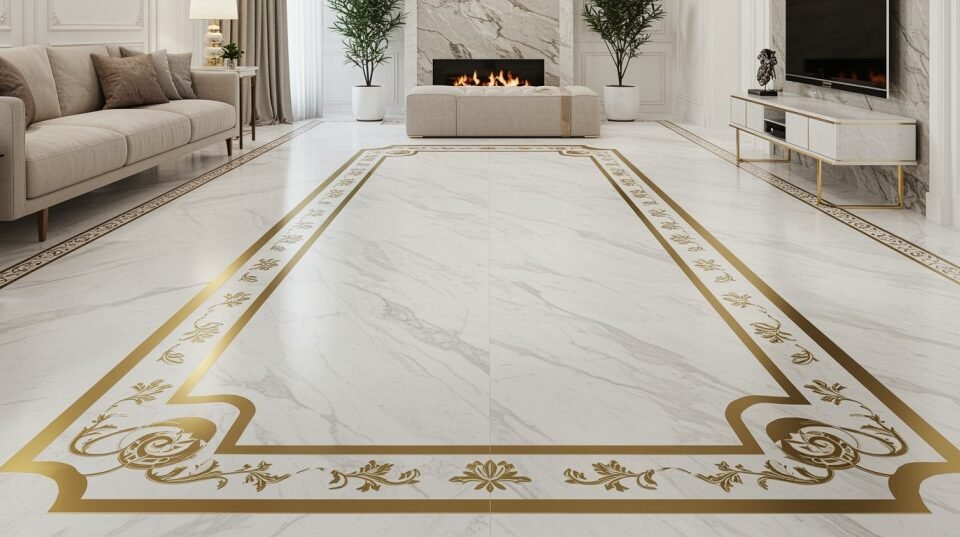 Brass Inlay in Marble Flooring Manufacturer